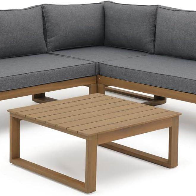 Acacia Wood L-Shaped Outdoor Sectional Sofa Set