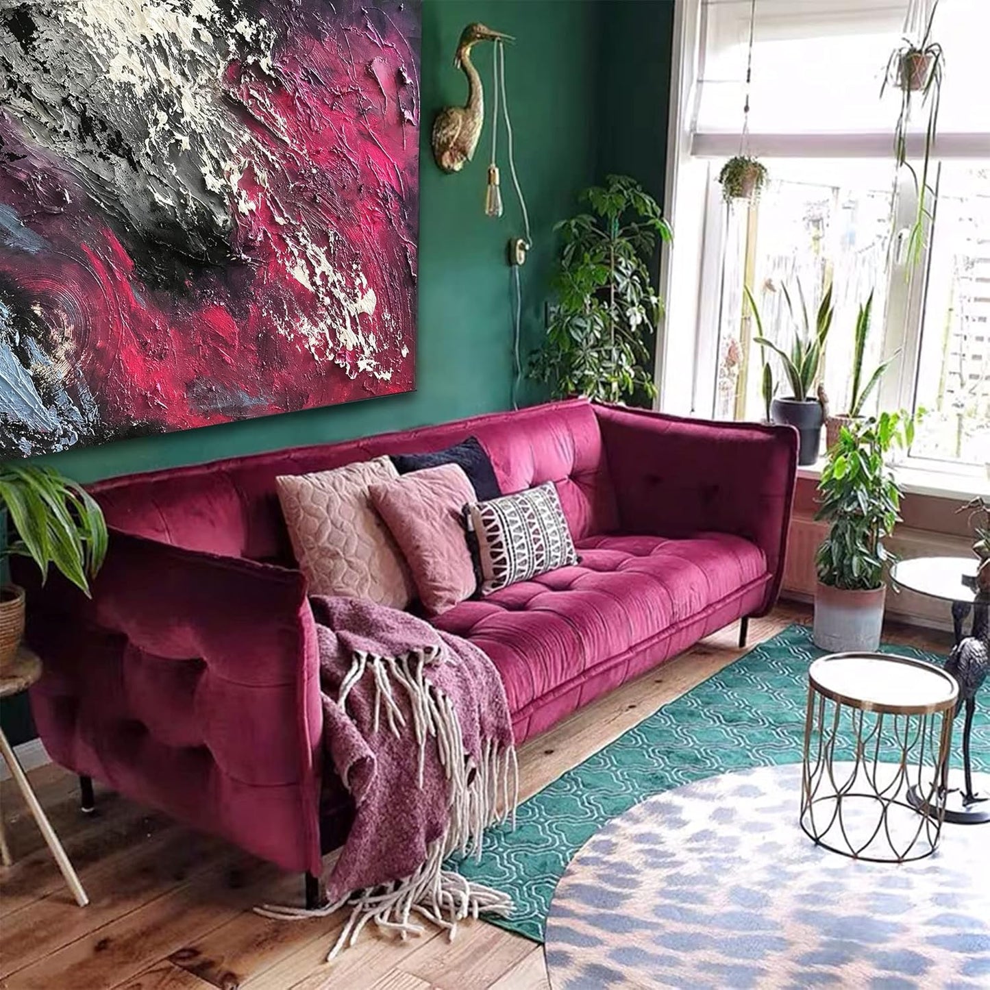 Stunning Large Hand-Painted Red & Blue Textured Canvas Wall Art - Ideal for Living Room, Bedroom & Office Décor (36x24 Inch)