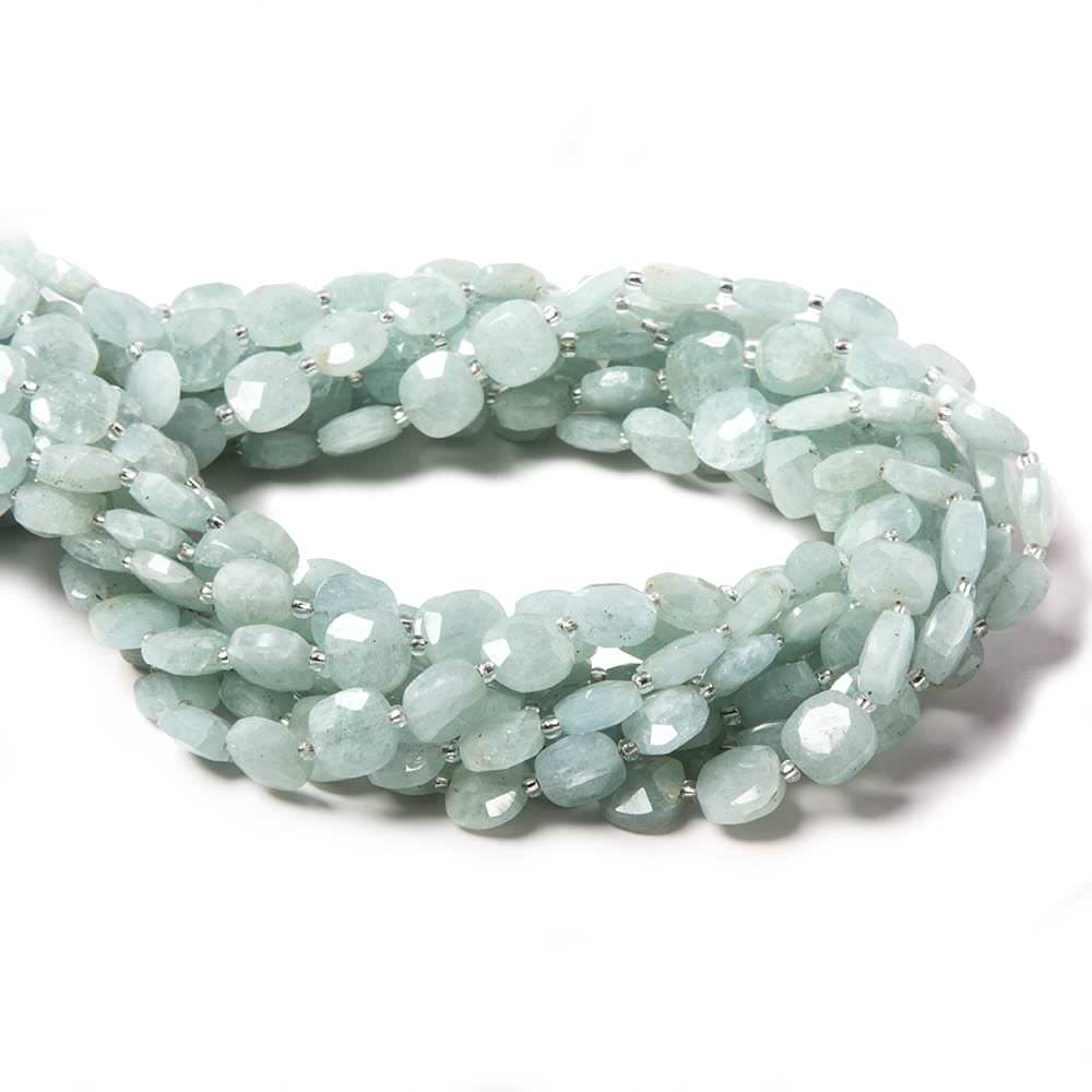 9mm Aquamarine faceted pillow beads 14 inch 33 pieces