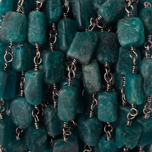 9x8-11x8mm Matte Apatite plain rectangle Black Gold plated Chain by the foot