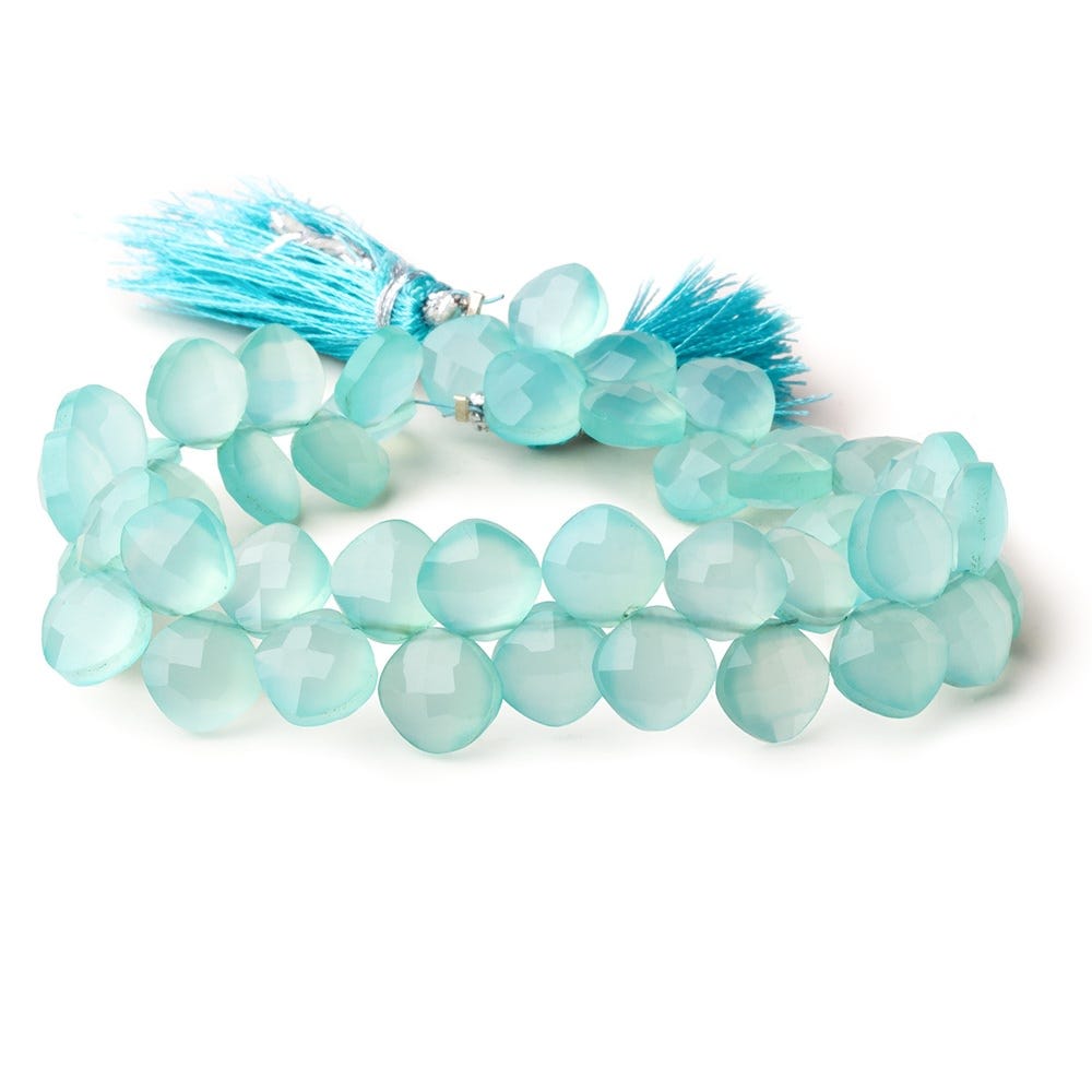 9x9mm Seafoam Blue Chalcedony faceted pillows 8 inch 40 beads