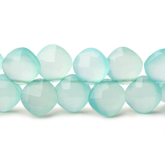 9x9mm Seafoam Blue Chalcedony faceted pillows 8 inch 40 beads