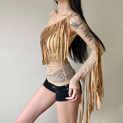 Women's slim sloping collar single shoulder sleeveless vest top