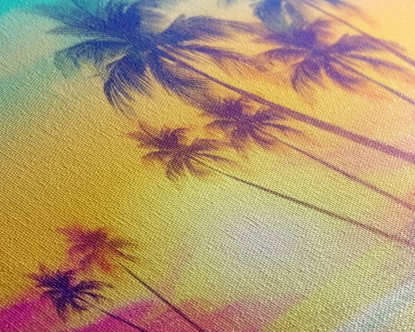 Colorful sunset Wall art, Framed Canvas Print, Synthwave Style, Guest room art, Pop Art Style, Watercolors, Beautiful art, Tropical Art