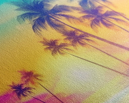 Colorful sunset Wall art, Framed Canvas Print, Synthwave Style, Guest room art, Pop Art Style, Watercolors, Beautiful art, Tropical Art