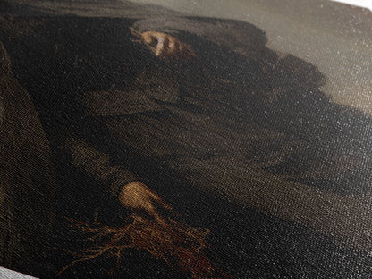 "Witch in the Woods" Canvas Embossed Print of Gothic Forest Sorceress, Diamond Shaped Art for Dark Academia Halloween or Victorian Occult Decor