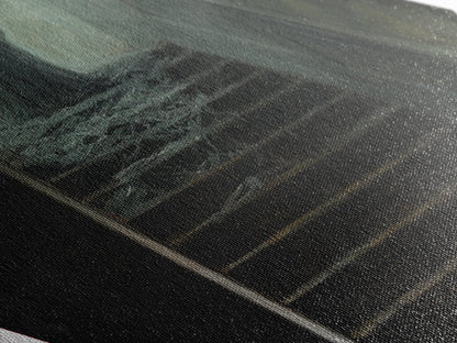 "The Waiting Cold" Haunted Stairwell Ghost Canvas Embossed Print, Diamond Shaped Art for Dark Academia Halloween or Gothic Paranormal Decor