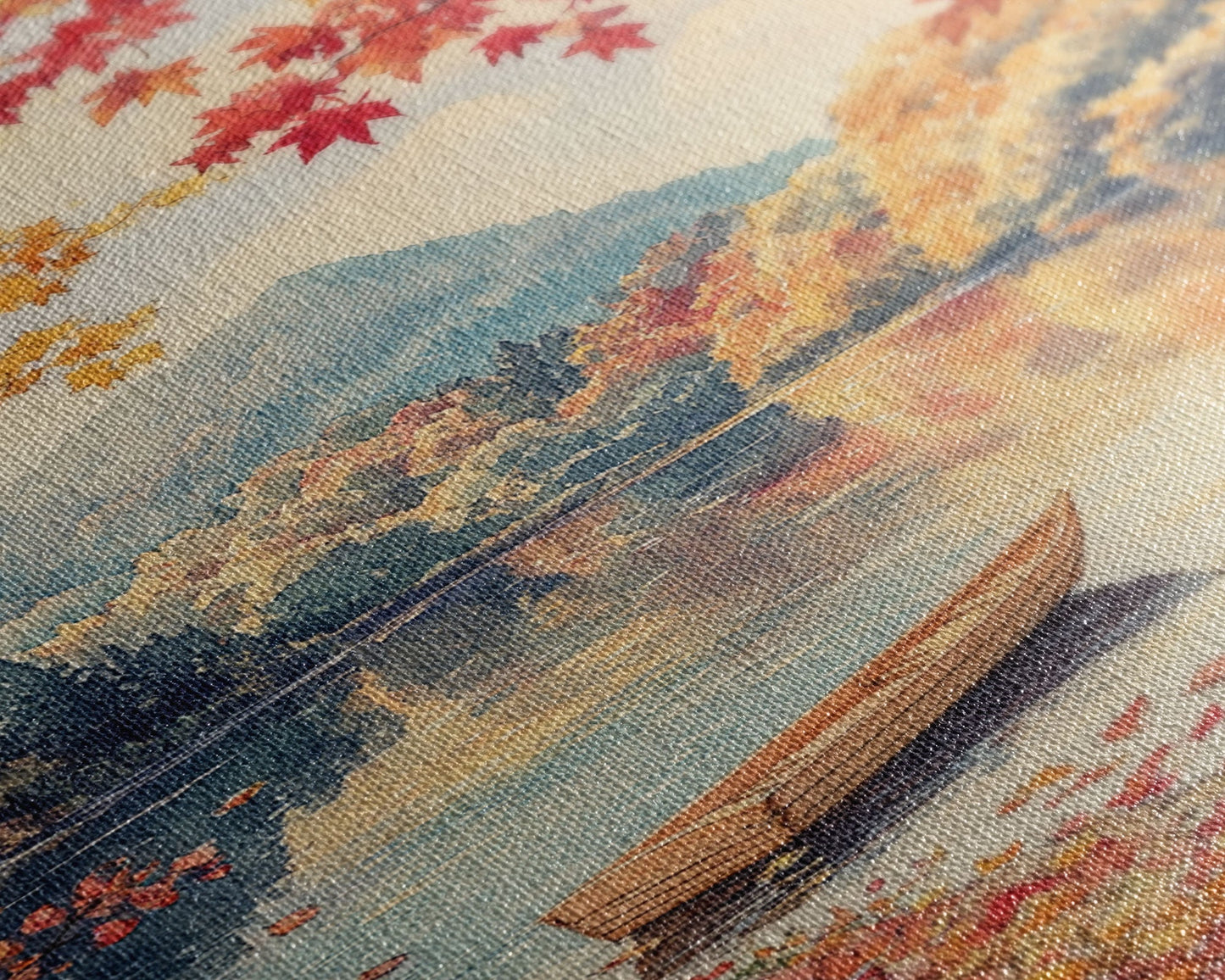 Canoe On A Serene Fall Lake, Framed Canvas Print, Autumn Decor, Fall Wall Art, Fall Poster, Autumn Prints Wall Art