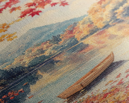 Canoe On A Serene Fall Lake, Framed Canvas Print, Autumn Decor, Fall Wall Art, Fall Poster, Autumn Prints Wall Art