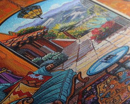 Cozy Southwestern Patio Framed Canvas Print Colorful Courtyard Best Gift Idea Home Decor Bright Seasonal Art Above Sofa Wall Art