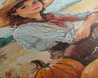 Country fall harvest framed canvas print pumpkins and a serene autumn landscape perfect seasonal wall art for rustic farmhouse home decor