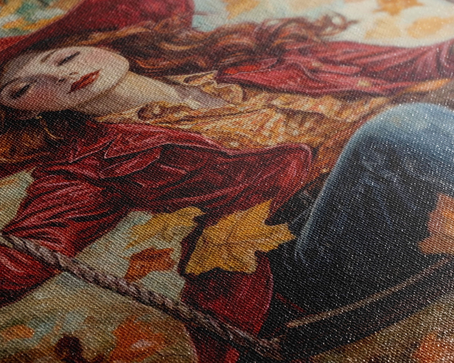 Fall Cowgirl Enjoying Her Swing, Framed Canvas Print, Autumn Decor, Cute Wall Art Gift Idea