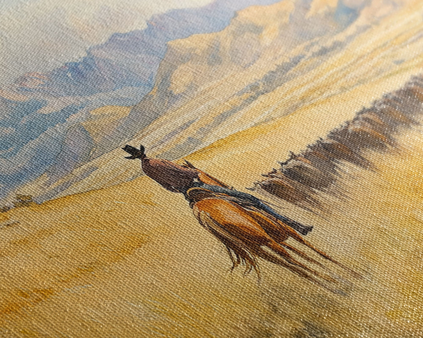 Cowboy On Snowy Path Framed Canvas Print Tall Art Winter Wonderland Western Christmas Decor Rustic Winter Wall Art Gift Cowboy Holiday Gift