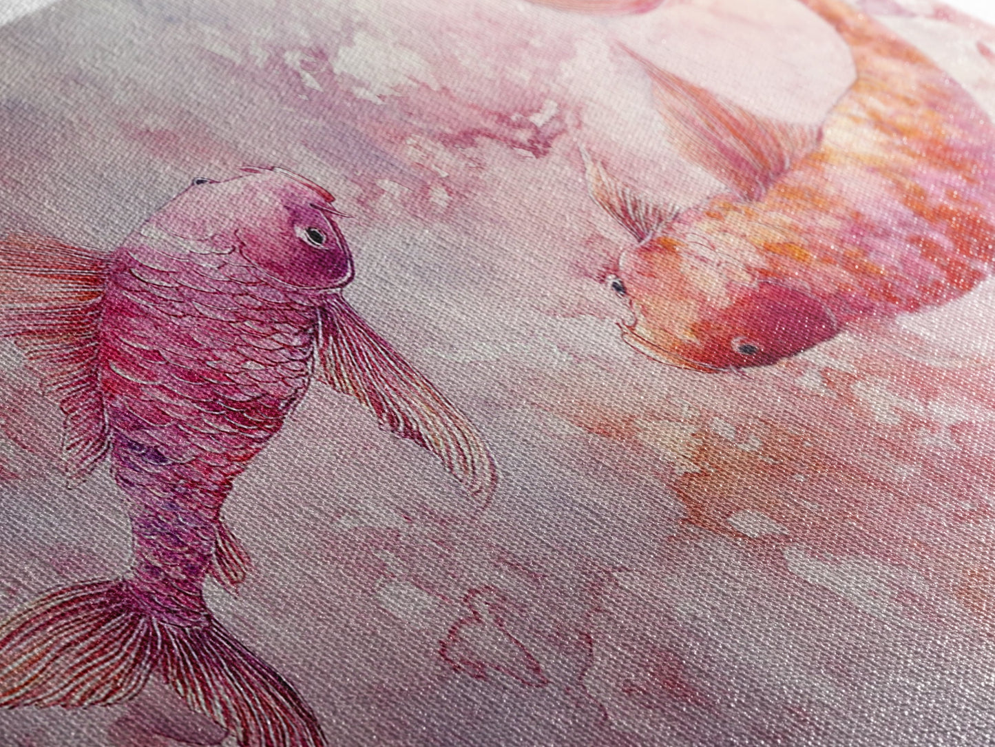 Koi Fish Painting Canvas Print Pink and Orange Wall Art Above Sofa Art Nautical Decor Gift Idea Whimsical Art Bedroom Decor