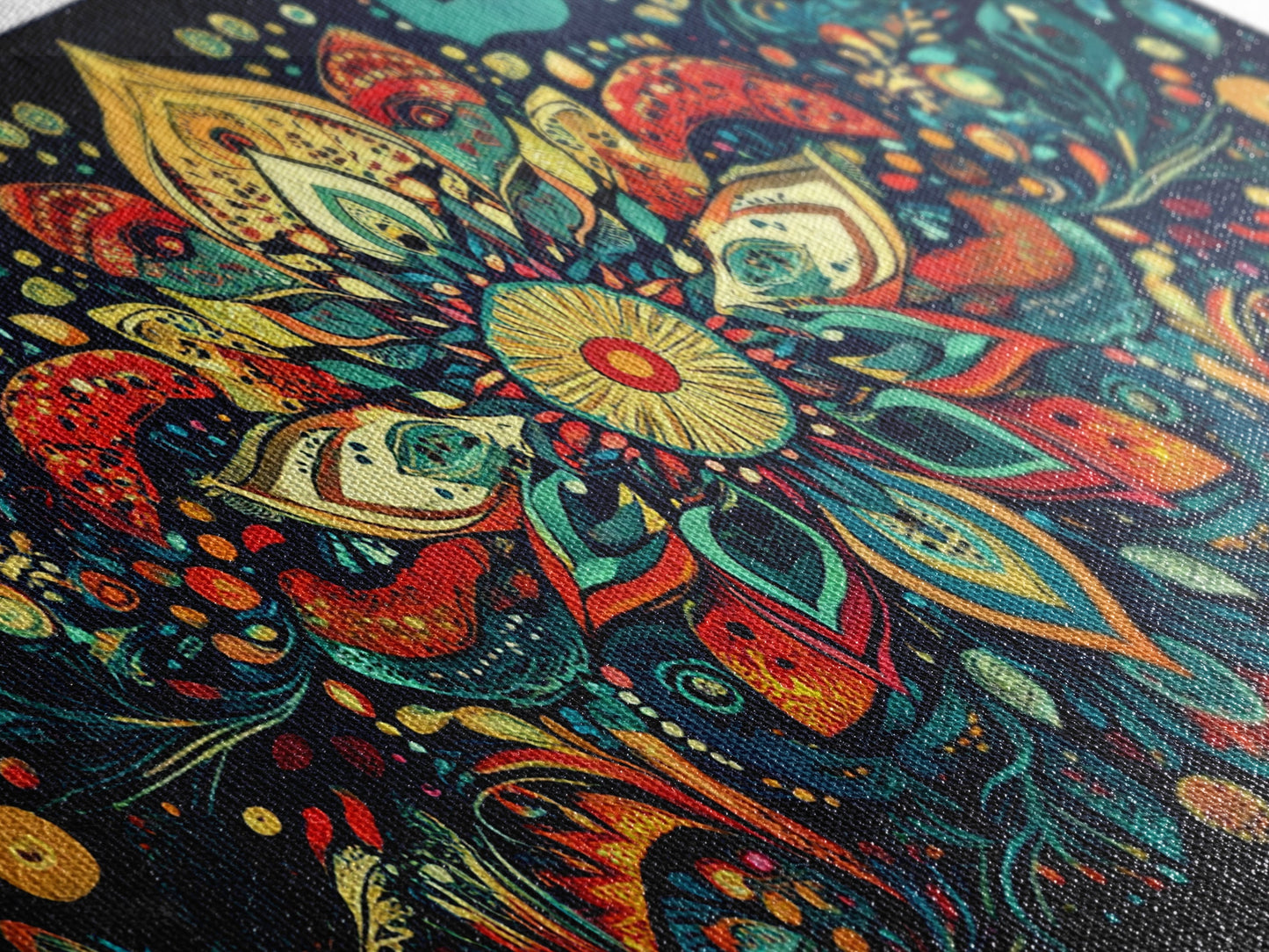 Elaborate Mandala Framed Canvas Print, Vibrant Boho Art, Spiritual Zen Wall Art, Geometric Ethereal Painting, Colorful Sacred Geometry