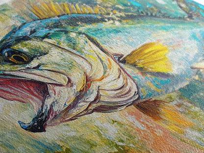 Fish Painting, Coastal Wall Art, Nautical Decor, Wildlife Painting, Fly Fishing Art, Extra Wide Art, Framed Canvas Print, Above Couch Art