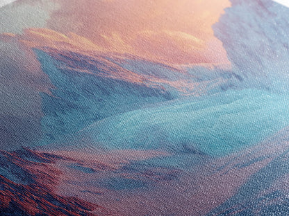 Snowy Mountain Scene, Landscape Painting, Moody Art, Extra Wide Art, Framed Canvas Print, Winter Decor, Bedroom Art