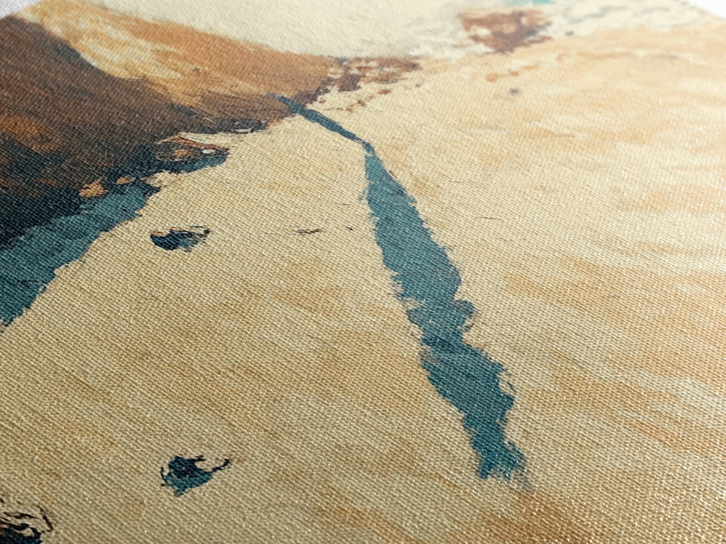 Lone Beach Wanderer, Framed Canvas Print, landscape painting, moody art, wabi sabi wall art, extra wide art, above bed wall art