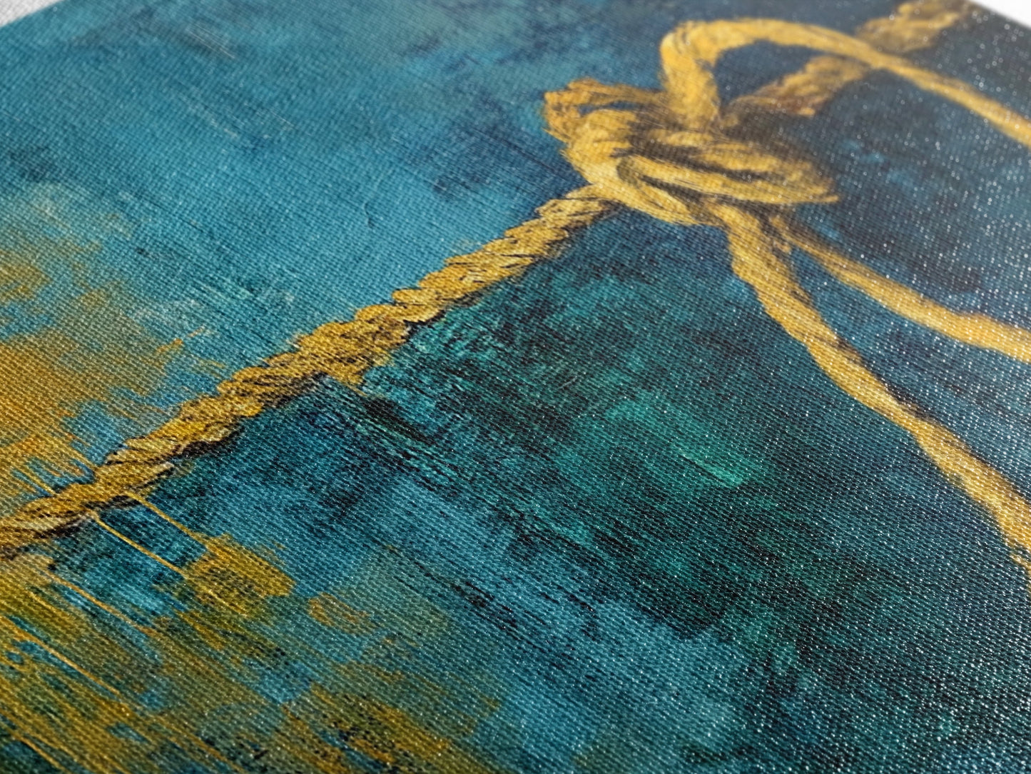 Nautical Knot, coastal wall art, rustic decor, blue and green wall art, ocean painting, framed canvas print, extra wide art