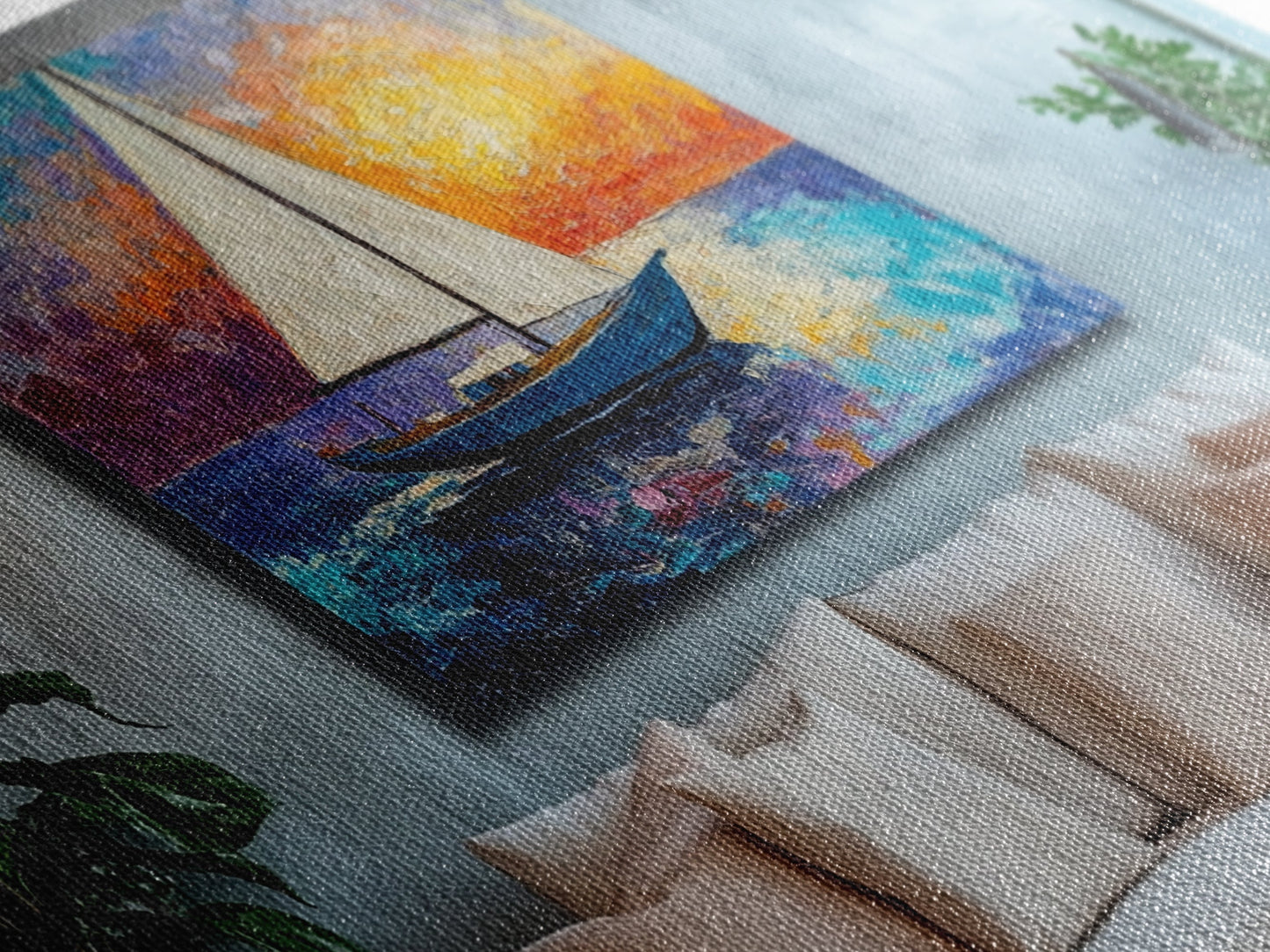 Sunset Sailboat Painting, sailboat painting, nautical painting, coastal decor, above bed wall art, seascape painting, Canvas Print