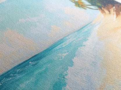 Tropical Beach, Coastal Landscape Art, Nautical Decor, Coastal Cowgirl Wall Art, Framed Canvas Print, Blue and Green Wall Art