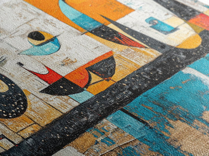 Abstract Geometric Art, mid-century modern art, sacred geometry wall art, framed canvas print, blue and green wall art, mosaic art