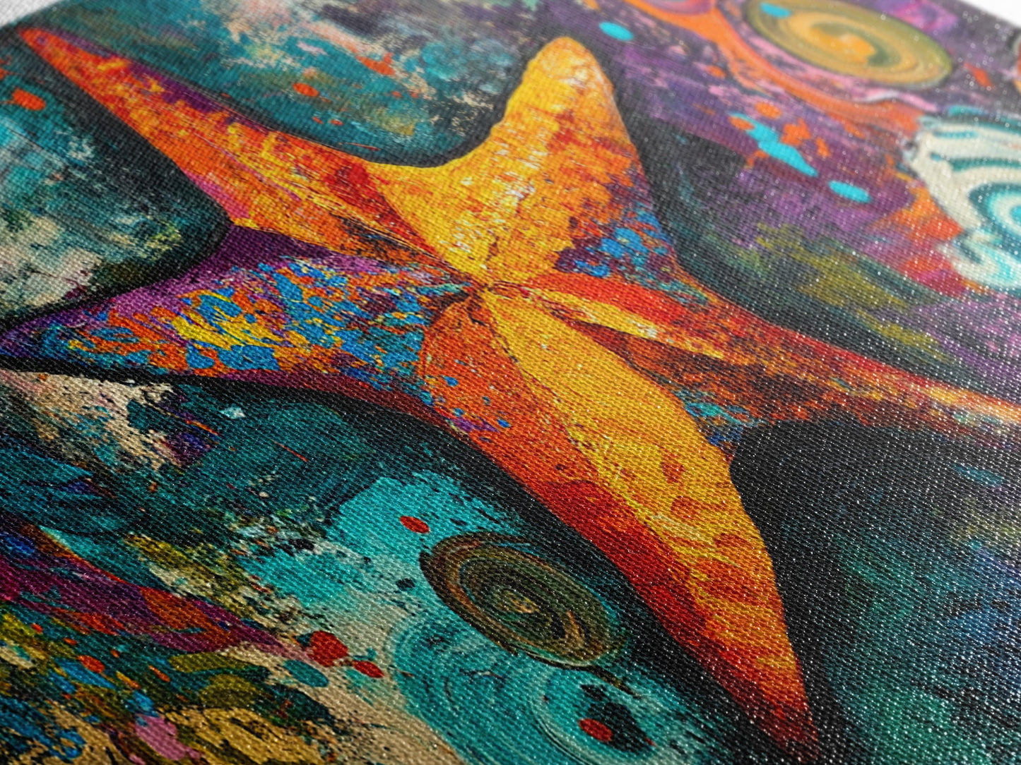 Vibrant starfish, coastal abstract, nautical decor, framed canvas print, ocean painting, coastal painting, whimsical art