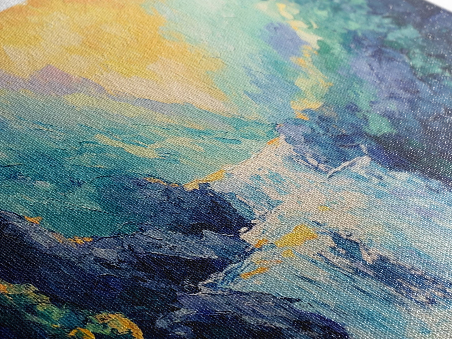 Waterfall Painting, Canvas Print, mountain painting, extra wide painting, nature landscape art, panoramic art, bedroom wall art