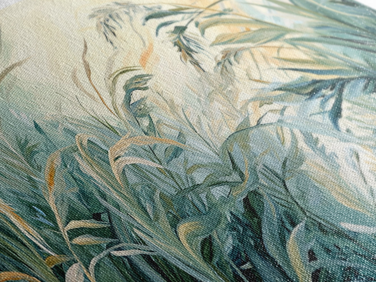 Green grass, warm light, Canvas Print, wabi sabi wall art, sage green wall art, botanical prints, extra wide art, minimalist art