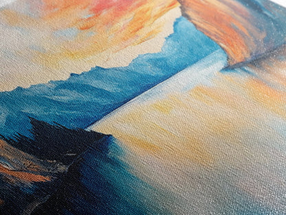 Mountain Lake Painting, Landscape Art, Lake Tahoe Art, Smoky Mountain Art, Rustic Decor, Sunset Wall Art, Extra Wide Art, Framed Canvas Print