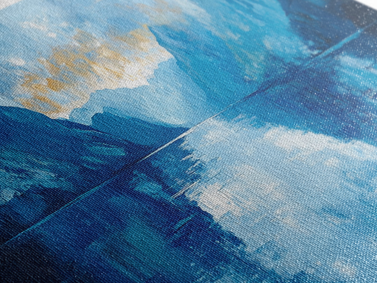 Fjord Painting, Blue and Green Wall Art, Lake Tahoe Art, Nautical Wall Art, Extra Wide Art, Panoramic Painting, Framed Canvas Print