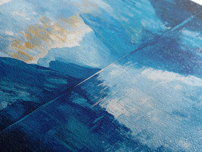 Fjord Painting, Blue and Green Wall Art, Lake Tahoe Art, Nautical Wall Art, Extra Wide Art, Panoramic Painting, Framed Canvas Print