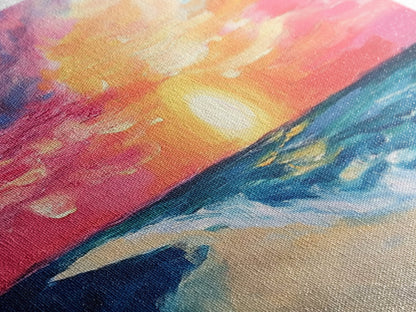 Sunset Beach Painting, Coastal Landscape Art, Nautical Decor, Surf Wall Art, Ocean Sunset Art, Nautical Wall Art, Canvas Print