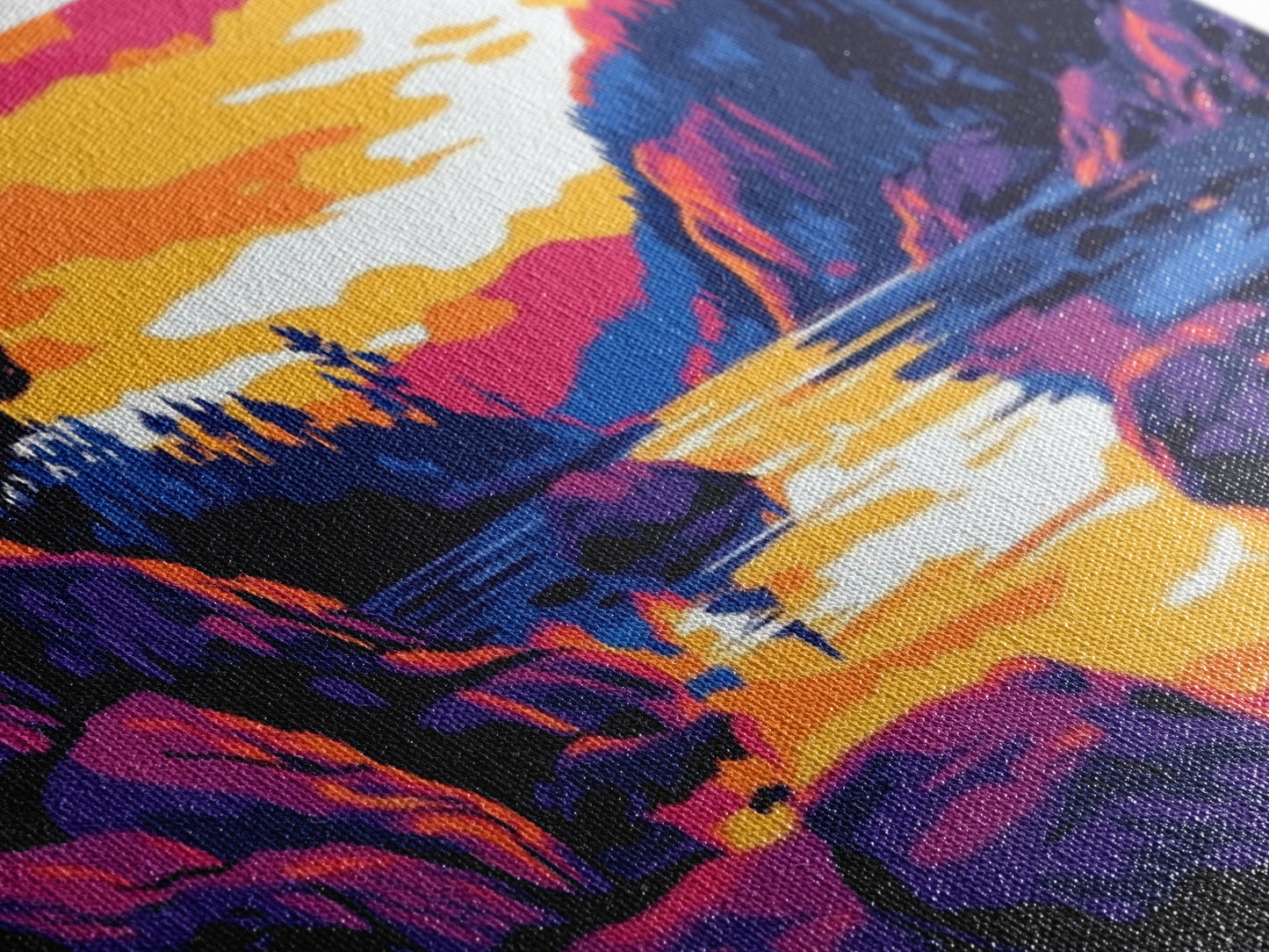 Golden Sunset, Rocky River, Mountain Reflection, Canvas Print, Rustic Lodge Wall Art, Autumn Home Decor, Warm Nature Painting, Colorful Art