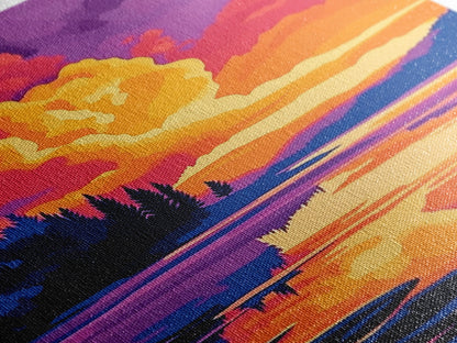 Tranquil Lake, Vibrant Sunset, Reflection Art, Serene Scene, Framed Canvas Print, Living Room Wall Art, Nature Decor, Landscape Painting