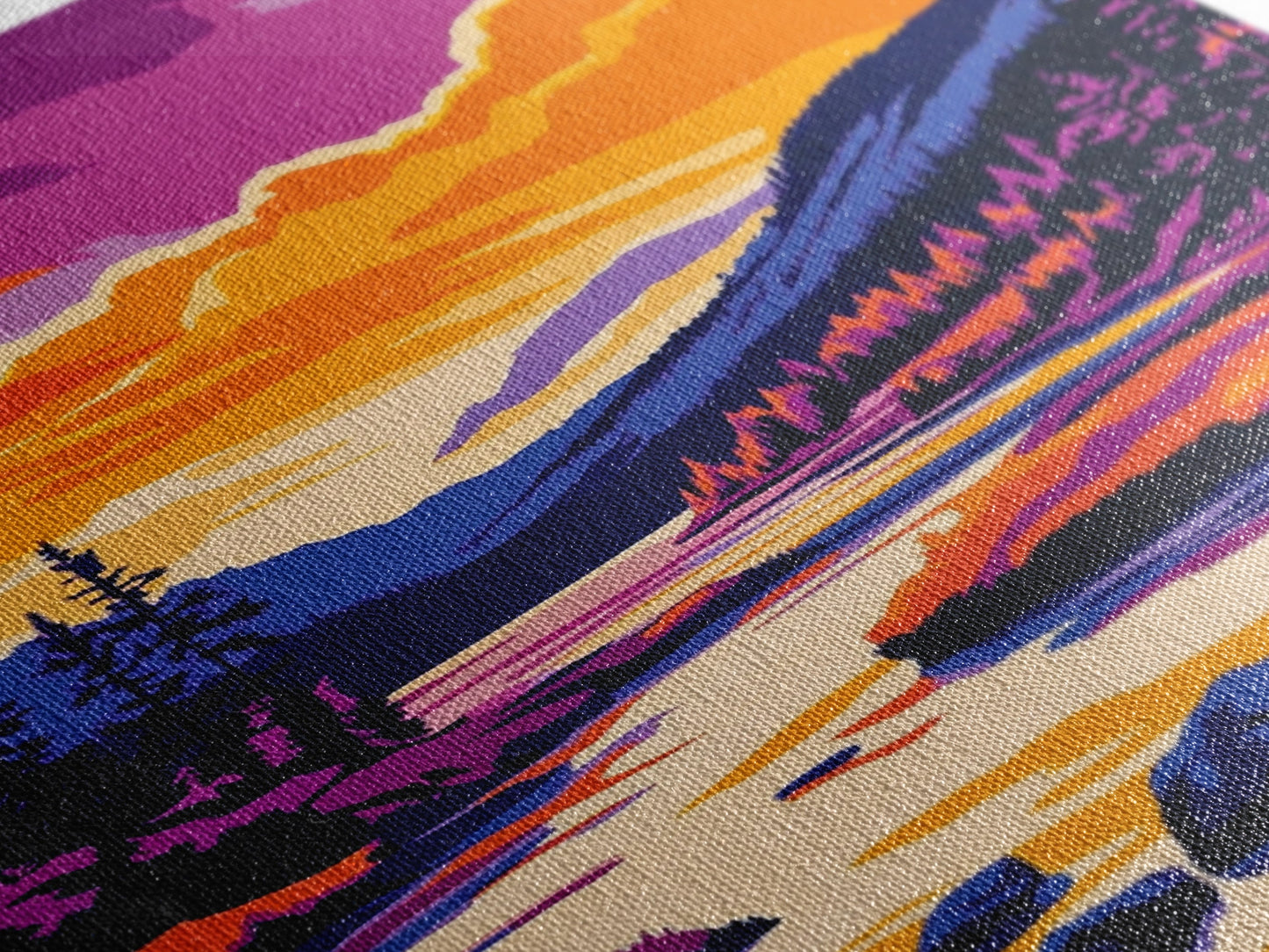 Sunset Lake Art, Colorful Nature Painting, Vibrant Landscape Canvas Print, Cabin Wall Decor, Rustic Home Art, Autumn Boho Wall Art