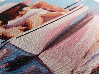 Woman in Kayak, Summer Adventure Art, Coastal Minimalist Painting, Ocean Escape Decor, Outdoor Lover Gift, Framed Canvas Print