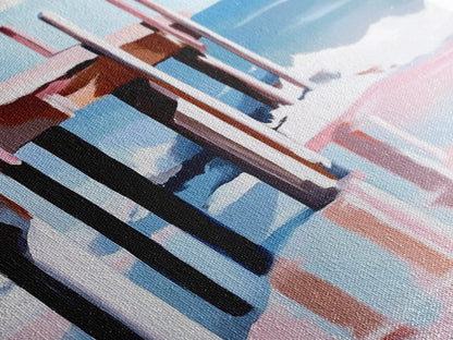 Beach Pier Painting, Coastal Ocean Scene, Nautical Seascape Art, Minimalist Modern Aesthetic, Relaxing Summer Wall Decor, Canvas Print