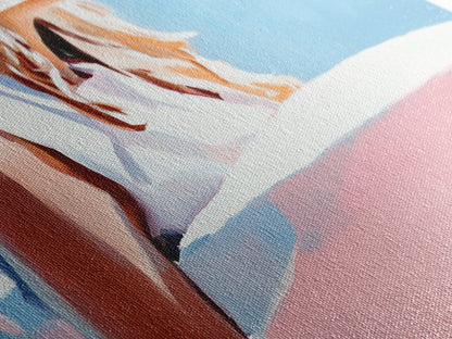 Surfer Girl, Beach Art, Ocean Waves, Canvas Print, Boho Wall Decor, Coastal Bedroom Art, Summer Painting, Modern Minimalist Artwork