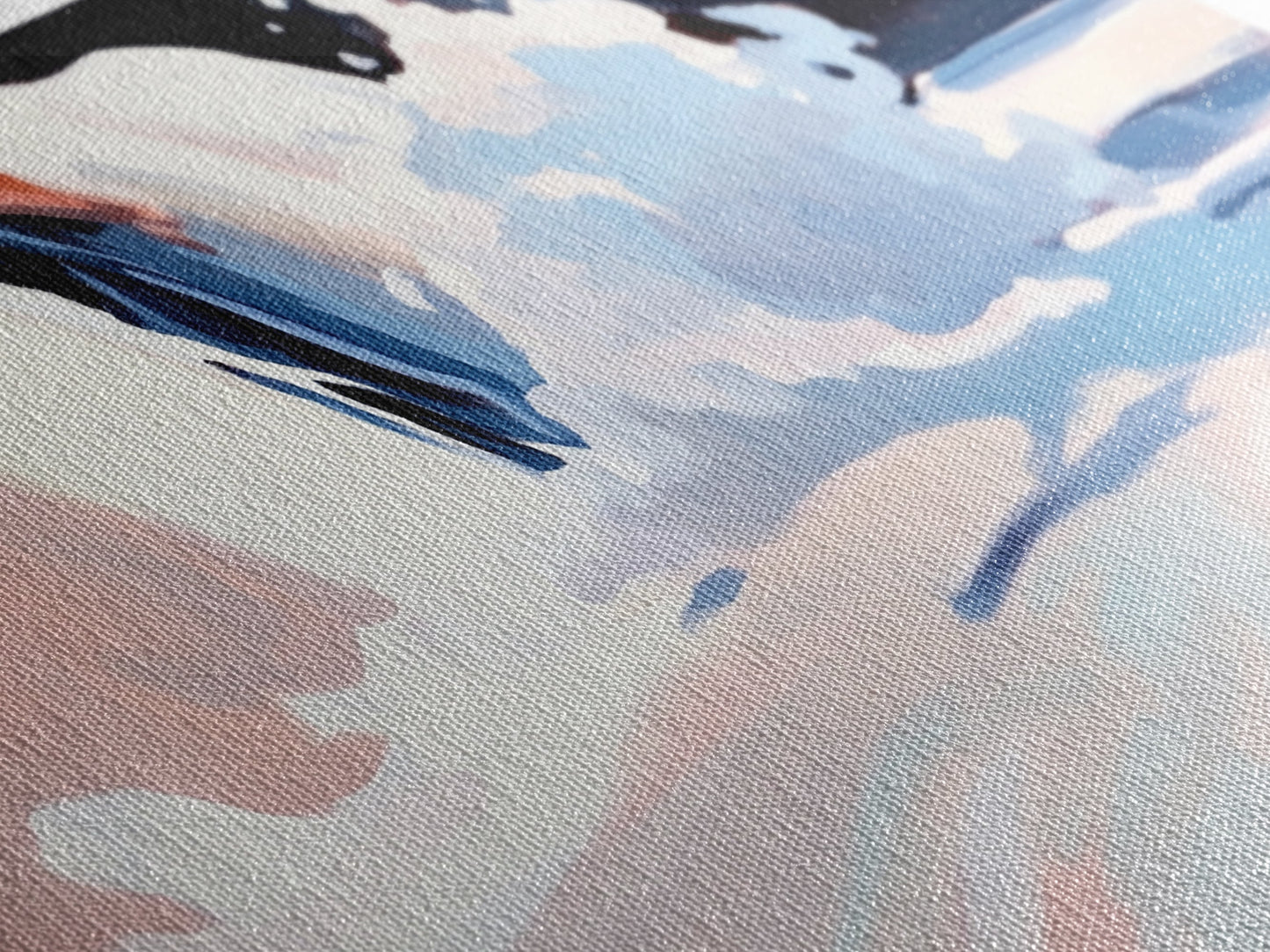 Snow Peak, Clouds, Framed Canvas Print, Alpine mountain scene, winter painting, Scandinavian decor, minimalist landscape, abstract nature art