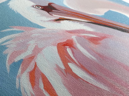 Pink Flamingo, Elegant Bird, Tropical Wall Art, Framed Canvas Print, Boho Aesthetic, Nature Inspired, Bedroom Decor, Coastal Vibes