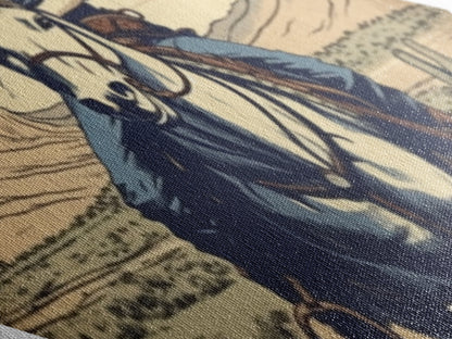 Cactus Cowgirl Ride Diamond Shaped Vintage Western Scene Canvas Textured Print Southwestern Wall Art Country Equestrian Gift