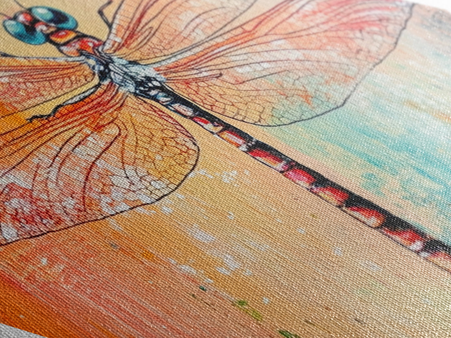 Colorful Dragonfly Closeup Diamond Shaped Canvas Textured Print, Boho Insect Wall Art, Nature Illustration, Bug Lover Gift Idea