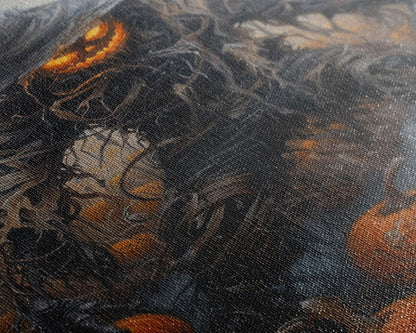 Haunting Scarecrow Holding Pumpkin in Misty Field | Halloween Wall Art | Spooky Home Decor | Creepy Scarecrow Painting | Framed Canvas Print