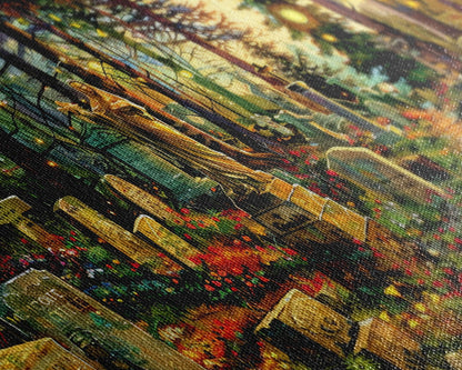 Colorful Haunted Grave Yard In The Spring Time, Framed Canvas Print, Spooky Wall Art, Halloween Spooky Season Decor