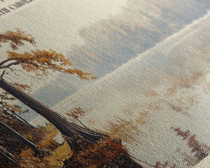 Jordan Lake North Carolina Framed Canvas Print, Lake House Art, Panoramic Travel Poster, Wall Art, Stunning Lake Painting, Home Decor