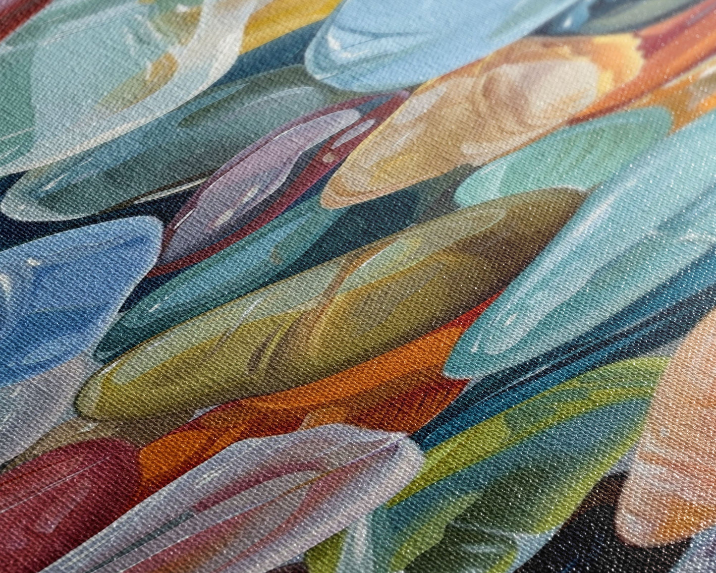 Colorful Textured Canvas Painting of Glass Rocks, Nature Art Print for Living Room, Oversized Canvas Art, Narrow Wall Art Print, Modern Art