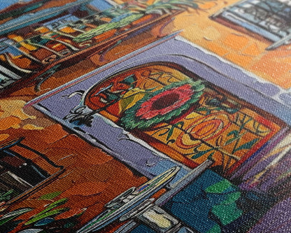 Spanish Inspired Acrylic Painting Framed and Printed on Canvas, Long and Narrow Vertical Art, Colorful Botanical Wall Art for Living Room