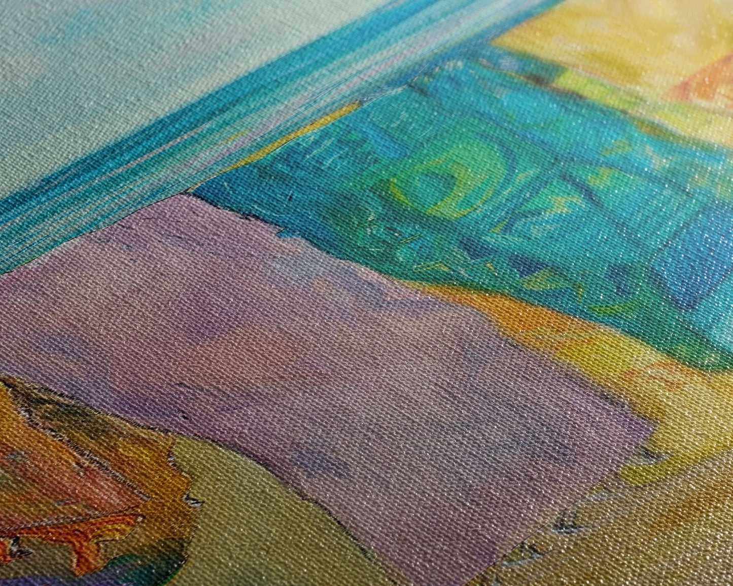 Colorful Laundry on Beach Landscape Art Print, Vertical Oversized Living Room Canvas Print Framed, Framed Wall Art for Laundry Room