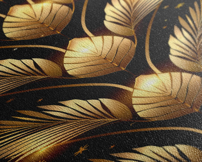 Gold Leaf Pattern on Black Background - Framed Canvas Print, Midcentury Modern Art, Skinny Art, Tall Art, Living Room Wall Decor, Minimalist Art